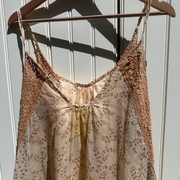 Yvonne S Midi Trapeze Dress 100% Linen Lace Trim Ditzy Floral Print Medium NWOT - Picture 12 of 13